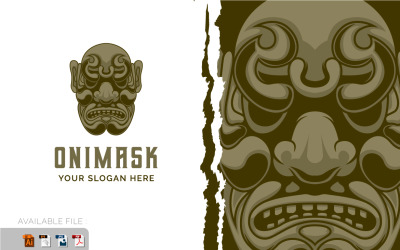 Hanya Mask Face Samurai Warrior Logo Vintage illustrazione vettoriale