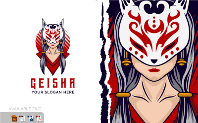 Japan Girl Kitsune Wolf Mask Fox Logo vector illustration Template