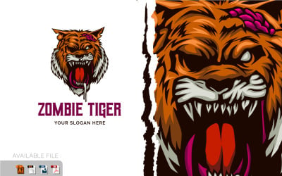 Modelo de mascote de vetor de logotipo de cabeça irritada de tigre zumbi