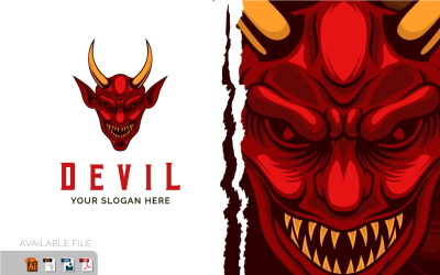 Ördög logó. Devil Demon Mascot Logo Vector Design Sablon