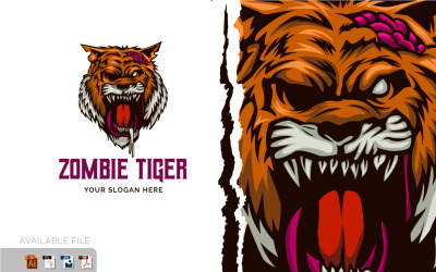 Plantilla de mascota vectorial con logotipo de cabeza enojada de tigre zombie