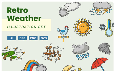 Set di illustrazioni meteo retrò
