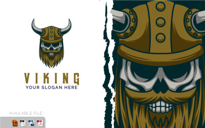 Viking Skull Old Man Mascot Logo Design Vector Template Illustration