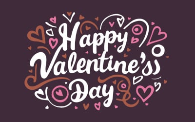 Lettrage à la main Joyeuse Saint-Valentin avec style coeur, carte de voeux romantique gratuite