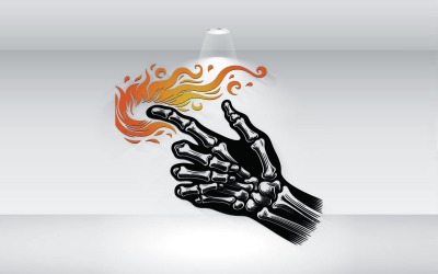 Main squelette avec modèle de logo allume-feu vectoriel