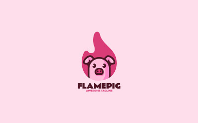 Proste logo maskotki płomień świni
