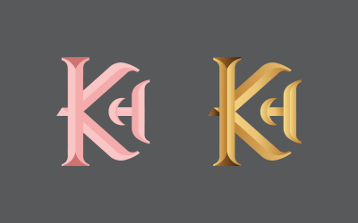 KH lettering logo design with golden-light coral color combination