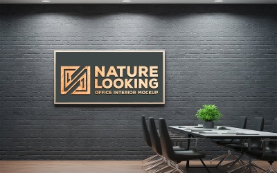 Office board mockup on brick wall | office wall board mockup | brick wall office board mockup