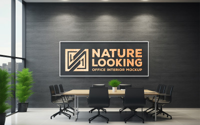 Office metting board mockup on wooden wall | office board mockup | office wooden wall board mockup