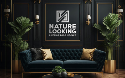 Mockup del logo negli interni di lusso | firmare il modello del soggiorno