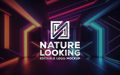 Mockup del logo sullo sfondo del tunnel al neon | modello di logo Sfondo del tunnel | Mockup del tunnel al neon
