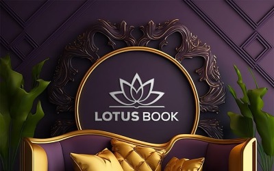 Modello di logo | Mockup interno da parete di lusso | Mockup soggiorno viola | mockup del logo all&amp;#39;interno