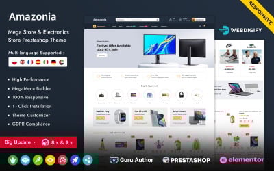 Amazonia - Mega obchod a elektronika a víceúčelový obchod Prestashop Elementor