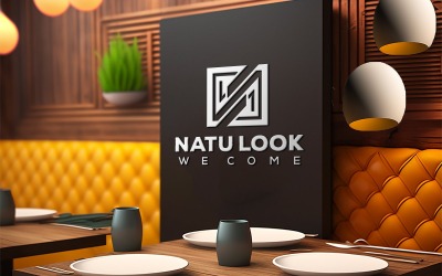 Restaurant Logo Mockup | black board mockup in Luxury Restaurant | Sing Logo Mockup | black board