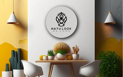 Interior wall mockup_white board mockup_white paper mockup_circle board logo mockup_badge mockup