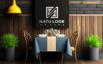Restaurant Logo Mockup | Sing Logo Mockup | silver color logo mockup on restaurant