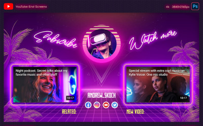 Neon YouTube End Screen Template