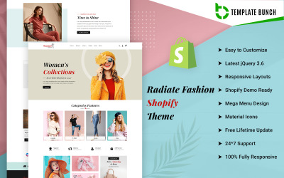 Radiate Fashion - Responsivt Shopify-tema för mode e-handel