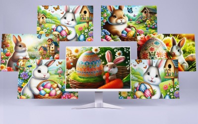 Coleção de 6 modelos de ilustração de coelho de Páscoa de alta qualidade