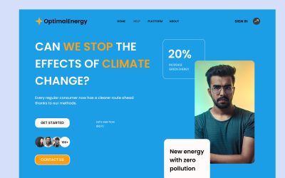 Page de héros du modèle Optima Energy Figma