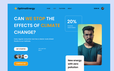 Сторінка героя шаблону Optima Energy Figma
