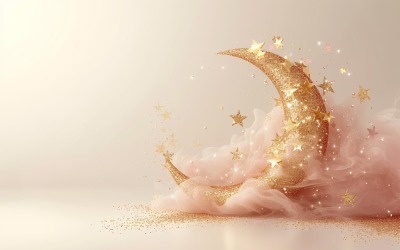 Conception de voeux Ramadan Kareem avec lune et étoiles dorées