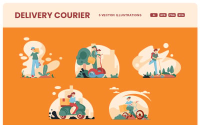 Lieferung, Kurier, Illustration, Set