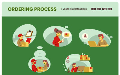 Set di illustrazioni del processo di ordinazione
