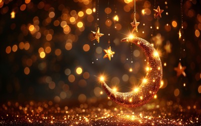 Diseño de banner de saludo de Ramadán con luna y estrella.