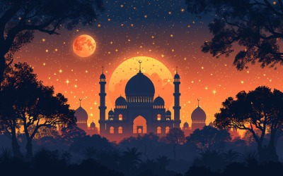 Ramadan Kareem greeting card design moon with glitters