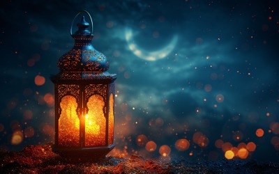 Design del poster banner per biglietti d&amp;#39;auguri Ramadan Kareem con lanterna e bokeh 13