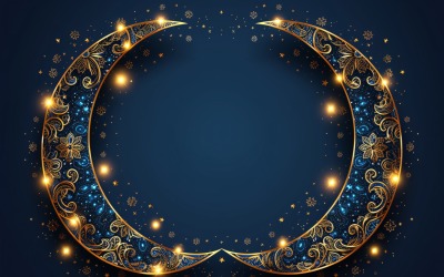 Ramadan Kareem greeting card banner design with golden moons and star