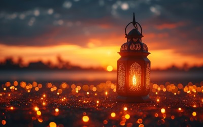 Ramadan Kareem greeting card banner poster design with lantern &amp;amp; bokeh 07