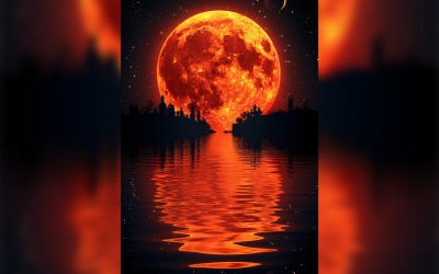 Design del poster della cartolina d&amp;#39;auguri di Ramadan Kareem con sfondo lunare rossastro