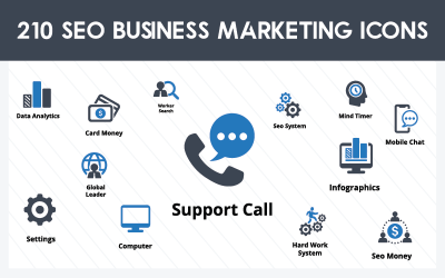 210 піктограм Seo Business Marketing