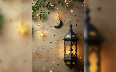 Ramadan Kareem greeting card poster design with moon &amp;amp; lantern 01