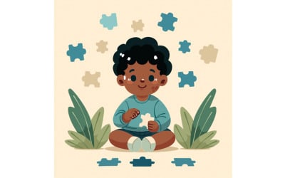 Giornata mondiale della sensibilizzazione sull&amp;#39;autismo dei cartoni animati con l&amp;#39;illustrazione del pezzo del puzzle
