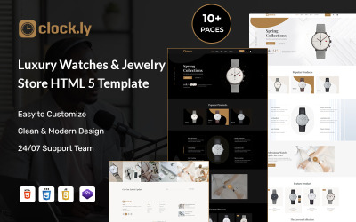 Clockly - Modello HTML5 di eCommerce per negozio di orologi di lusso e gioielleria