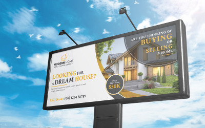 Immobilien-Werbetafel, moderne, kreative Immobilien-Werbetafel oder Banner mit einzigartigem Design