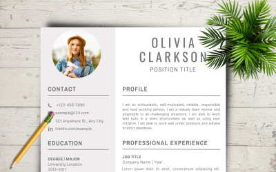 Modello di curriculum professionale e moderno di 4 pagine di Olivia Clarkson