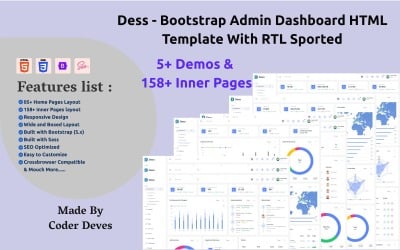 Dess: Plantilla HTML del panel de administración de Bootstrap con RTL Sported