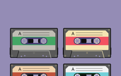 Kolorowa kaseta magnetofonowa w stylu retro, zestaw vintage