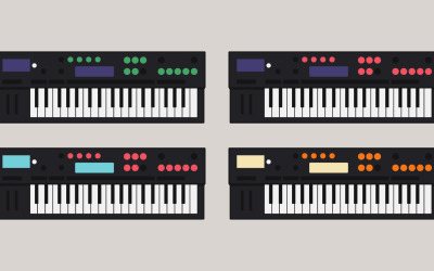 Vector retro synthesizer met kleurrijke knoppen