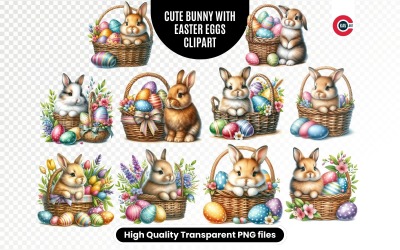 Adorable Bunny &amp;amp; Egg Basket Clipart Bundle