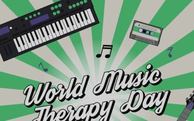 Bannière rétro vectorielle pour la Journée mondiale de la musicothérapie