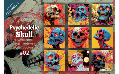 Psychedelische schedelposters 02. Wanddecoratie.