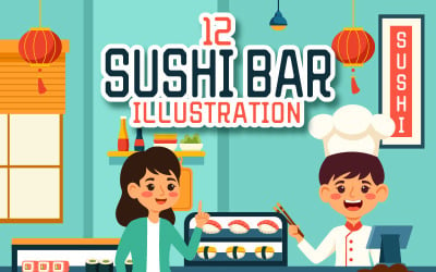 12 иллюстраций суши-бара