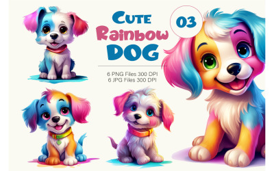 Cães bonitos do arco-íris 03. Etiqueta do TShirt.