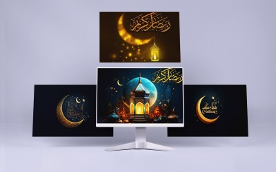 Coleção de quatro modelos de ilustração de caligrafia Ramadan Kareem