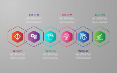 Polygon style six option vector infographic design template.